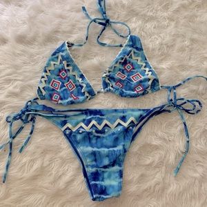 Blue tie dye string bikini